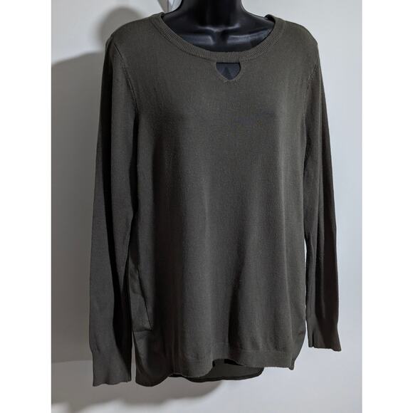 One A Olive Green Lightweight Keyhole Pullover Sweater Flowy Back Panel Medium - Picture 1 of 5